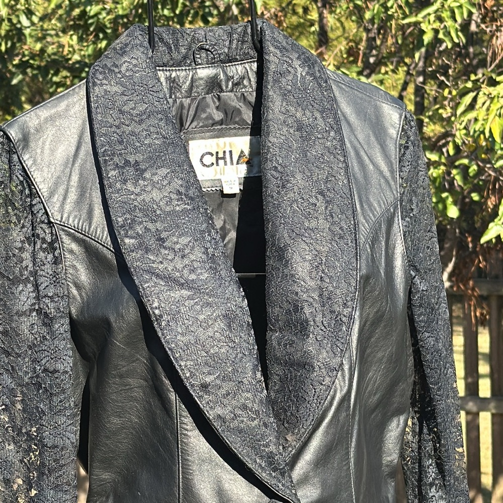 Vintage 80s black leather lace Short Jacket